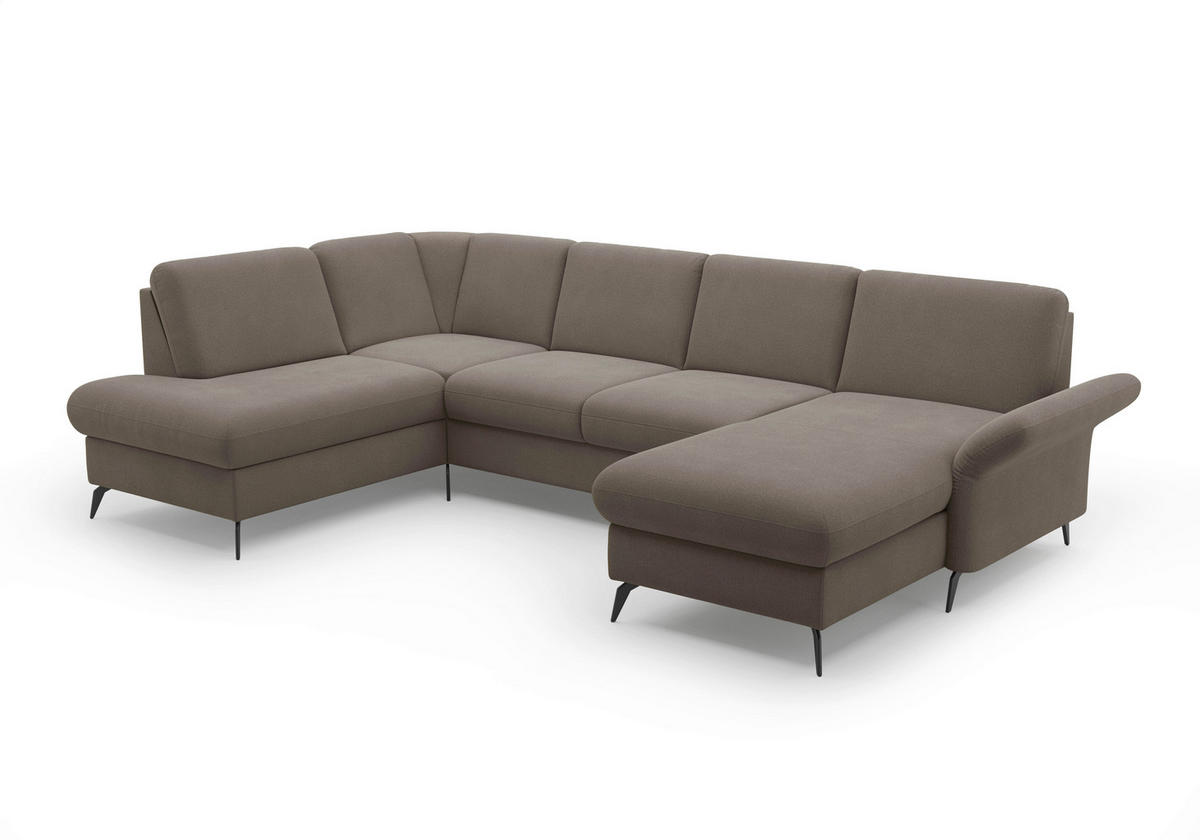 WOHNLANDSCHAFT Schlammfarben Flachgewebe  - Schlammfarben/Schwarz, KONVENTIONELL, Textil/Metall (195/314/164cm) - Sit & More