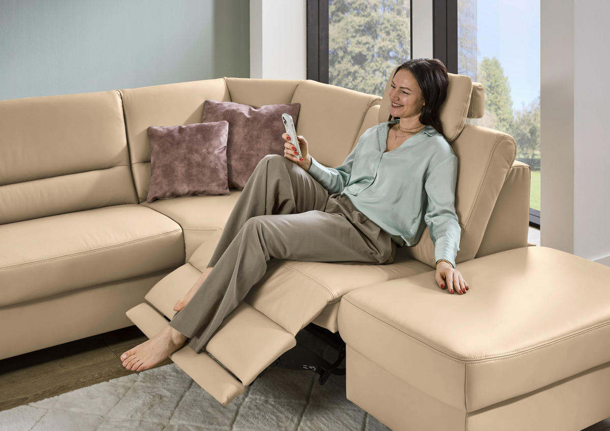 ECKSOFA  in Echtleder Beige  290/249 cm  - Beige/Schwarz, KONVENTIONELL, Leder/Metall (290/249cm) - Beldomo Premium