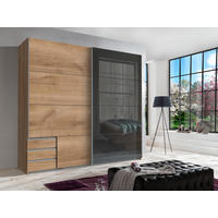 OMARA Z DRSNIMI VRATI, hrast siva, barve hrasta  - siva/barve hrasta, Design, steklo/leseni material (225/208/65cm) - Novel