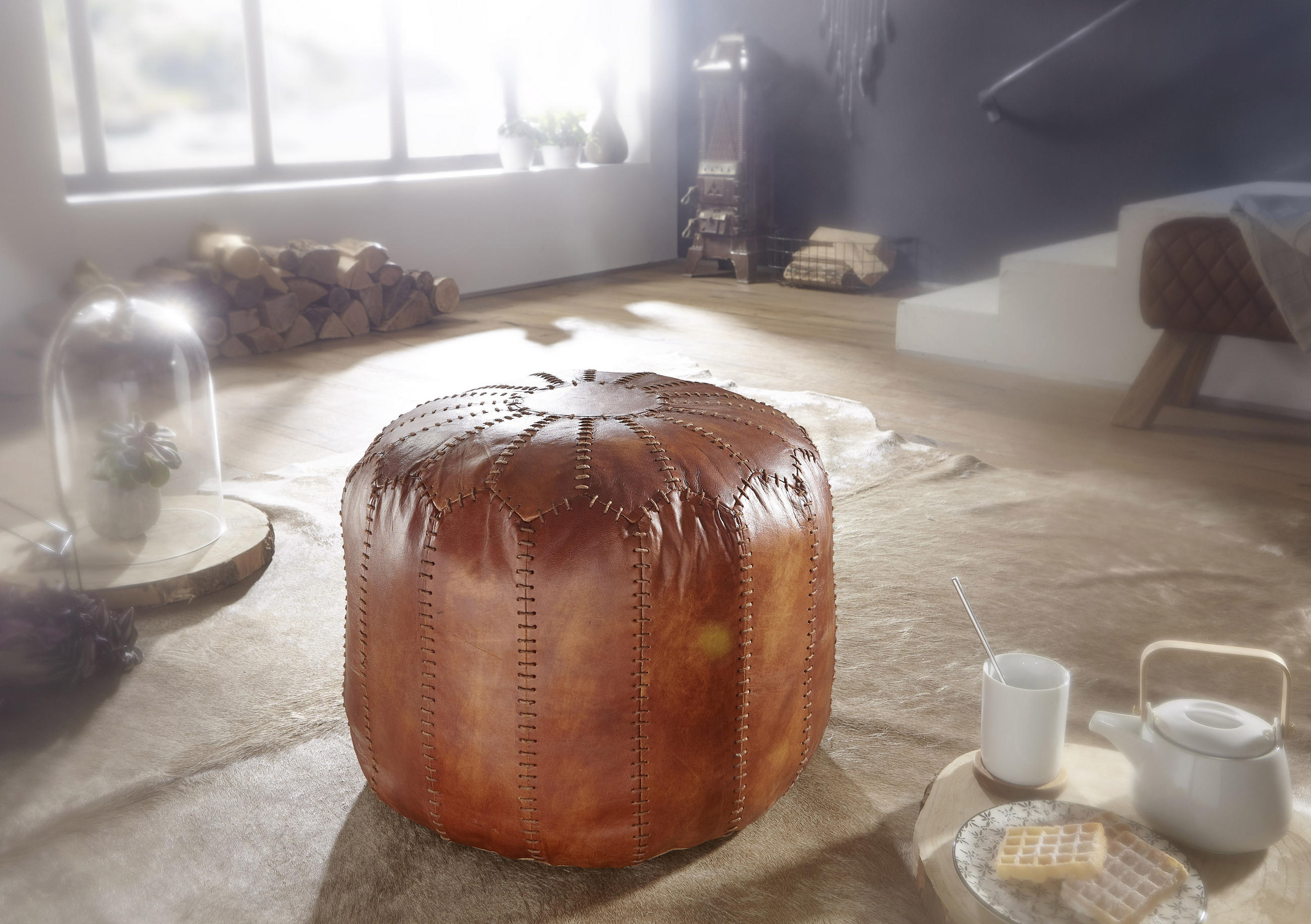 POUF 52/40/52 cm  - Braun, LIFESTYLE, Leder (52/40/52cm) - MID.YOU