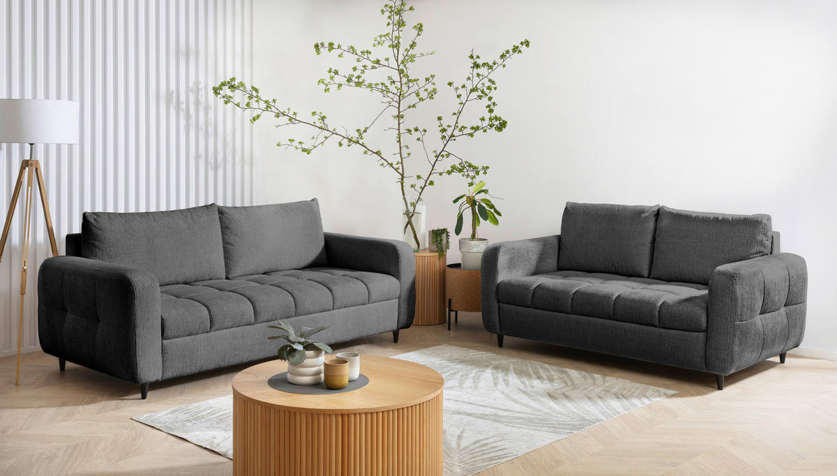 2,5-SITZER Flachgewebe Anthrazit  - Anthrazit/Schwarz, Design, Holz/Textil (209/88/101cm) - Lomoco