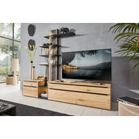 WOHNWAND  in Schwarz, Eichefarben  246/205,5/53,7 cm  - Eichefarben/Anthrazit, Natur, Glas/Holz (246/205,5/53,7cm) - Valnatura