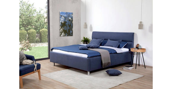 POLSTERBETT 120/200 cm in Dunkelblau - Birkefarben/Silberfarben, KONVENTIONELL, Holz/Textil (120/200cm) - Esposa