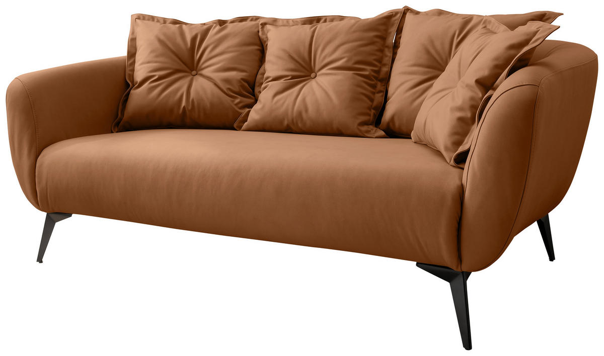 2,5-SITZER in Lederlook Cognac  - Cognac/Schwarz, Modern, Textil/Metall (196/94/103cm) - Livetastic
