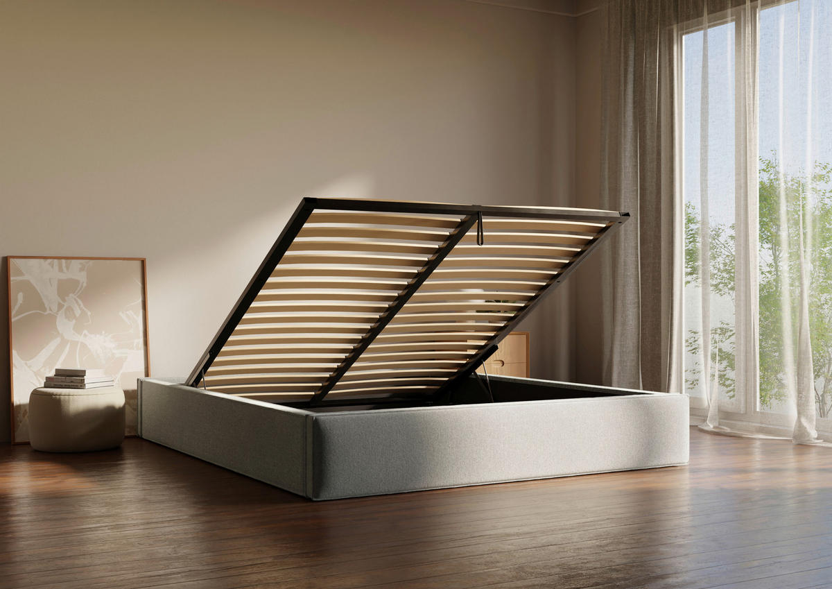 POLSTERBETT 120/200 cm,  in Hellgrau, Lattenrost, Bettkasten,  - Hellgrau/Schwarz, Design, Holz/Textil (120/200cm) - Chameo