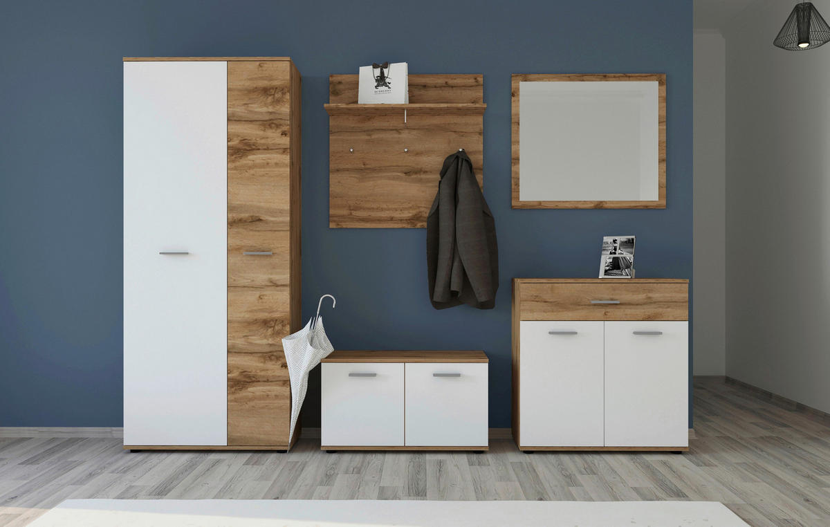 GARDEROBE 5-teilig  in 240/190/35 cm  - Eiche Wotan/Weiß, KONVENTIONELL, Glas/Holzwerkstoff (240/190/35cm) - Xora