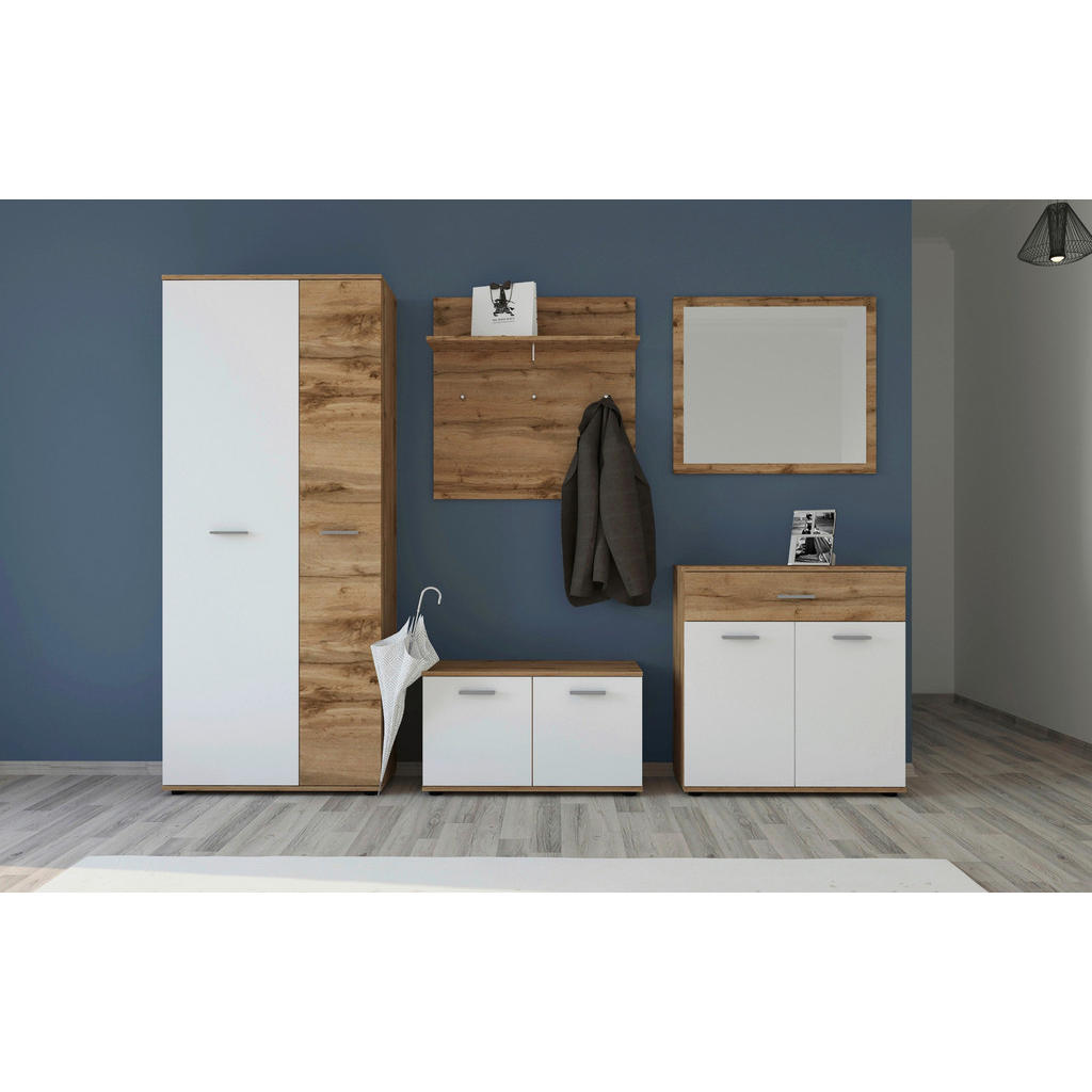 Thumbnail - Xora Garderobe Elsa, Weiß, Eiche Wotan, Glas, Holzwerkstoff, 5-teilig, 240x190x35 cm, Garderobe, Garderoben-Sets & Serie...