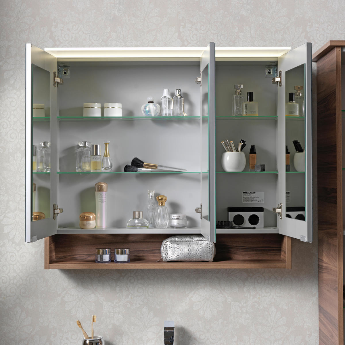 SPIEGELSCHRANK 93,2/82,2/23,1 cm  - Chromfarben/Nussbaumfarben, Basics, Glas/Holzwerkstoff (93,2/82,2/23,1cm) - Voleo