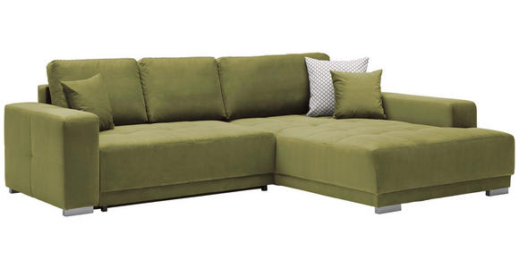 ECKSOFA in Samt Grün - Silberfarben/Grün, Design, Holz/Textil (293/195cm) - Cantus
