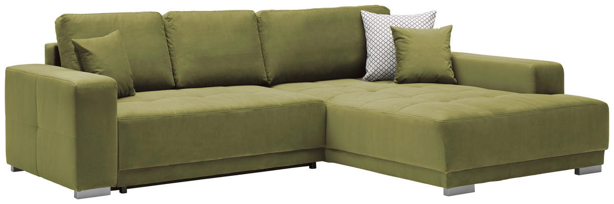 ECKSOFA in Samt Grün  - Silberfarben/Grün, Design, Holz/Textil (293/195cm) - Cantus