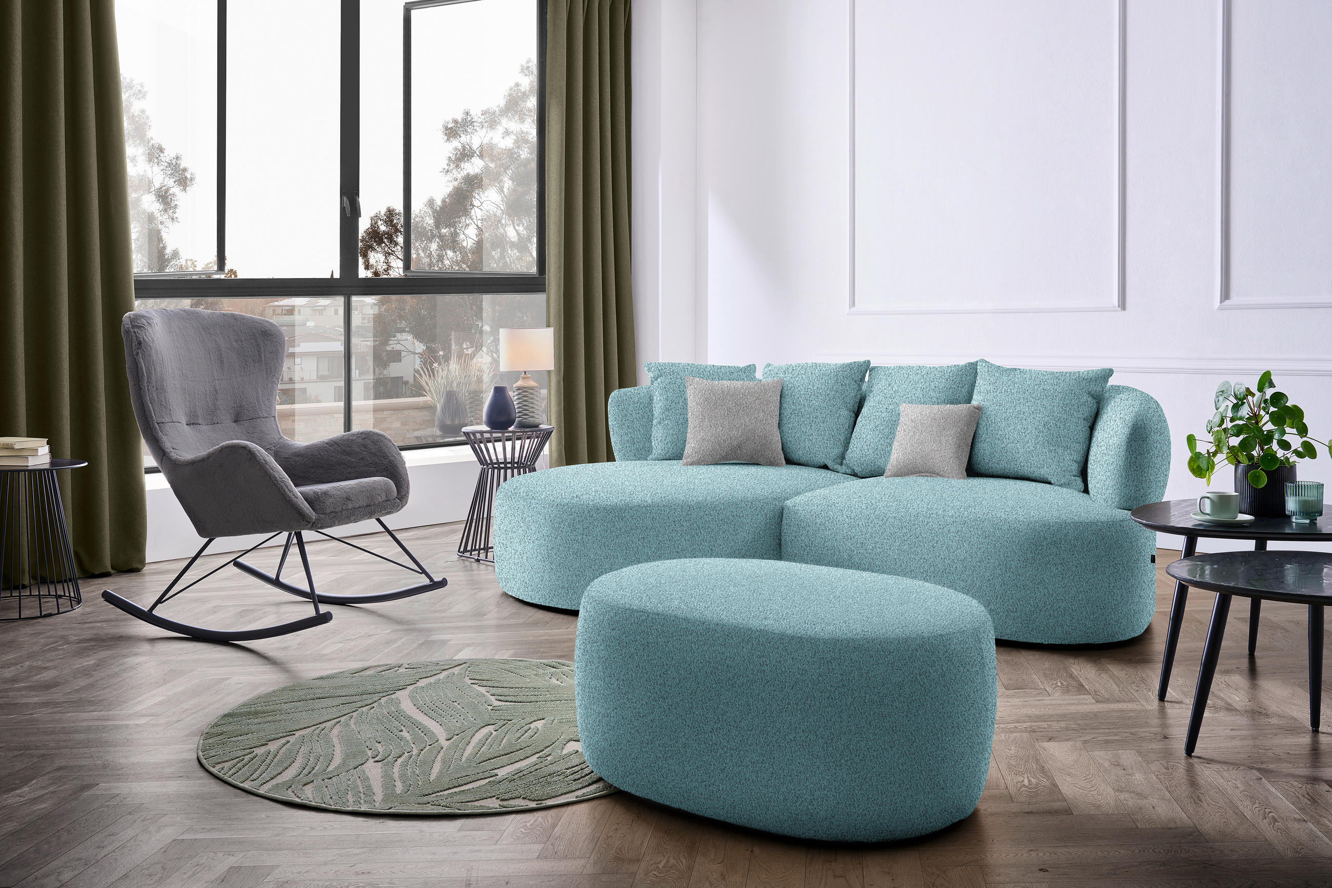 ECKSOFA in Bouclé Schwarz, Türkis  166/235 cm  - Türkis/Taupe, MODERN, Kunststoff/Textil (166/235cm) - Hom`in