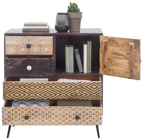 Thumbnail - Landscape Kommode, Mehrfarbig, Metall, Mangoholz, massiv, 4 Schublade(n) Schubladen, 80x90x35 cm, Wohnzimmer, Kommoden &...
