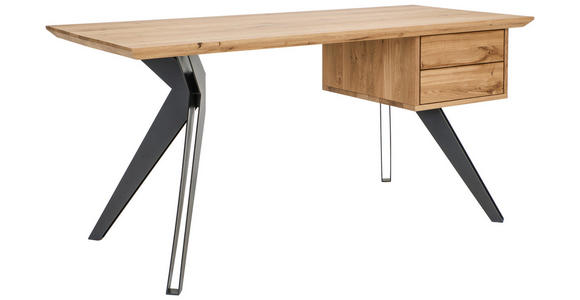 SCHREIBTISCH 160/70/75 cm Wildeiche  - Wildeiche/Schwarz, Natur, Holz/Metall (160/70/75cm) - Linea Natura