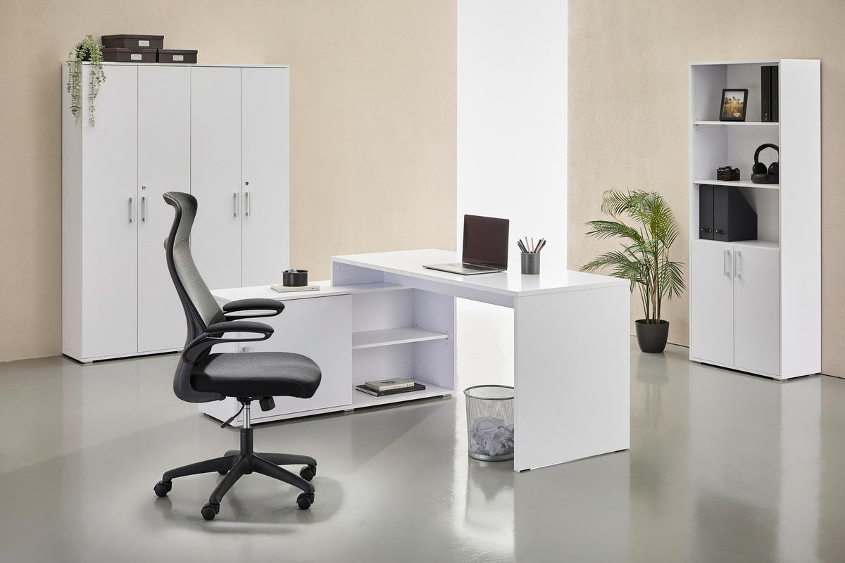 BÜRO abschließbar Silberfarben, Weiß - Silberfarben/Weiß, KONVENTIONELL, Holzwerkstoff/Kunststoff - Carryhome
