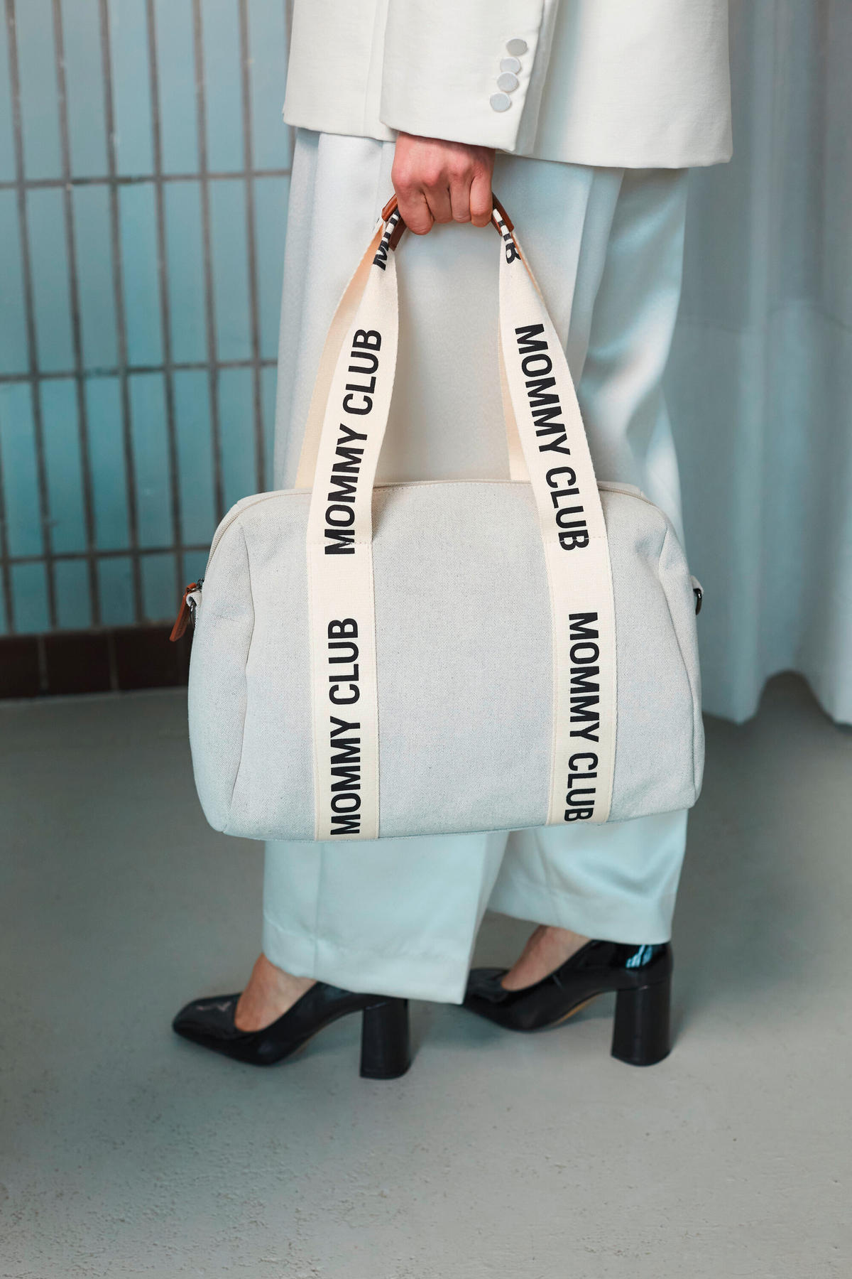 WICKELTASCHE Mommy Club Signature off white Canvas  - Creme/Weiß, KONVENTIONELL, Kunststoff/Textil (38/21/27cm) - Childhome