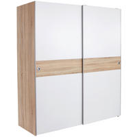 OMARA Z DRSNIMI VRATI, hrast sonoma, bela  - bela/barve aluminija, Konvencionalno, umetna masa/leseni material (170/196/60cm) - MID.YOU