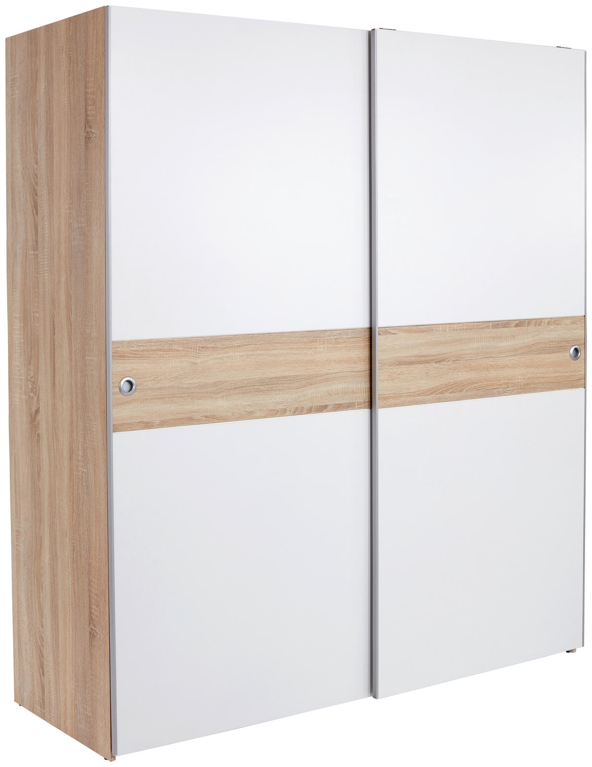 OMARA Z DRSNIMI VRATI, hrast sonoma, bela  - bela/barve aluminija, Konvencionalno, umetna masa/leseni material (170/196/60cm) - MID.YOU