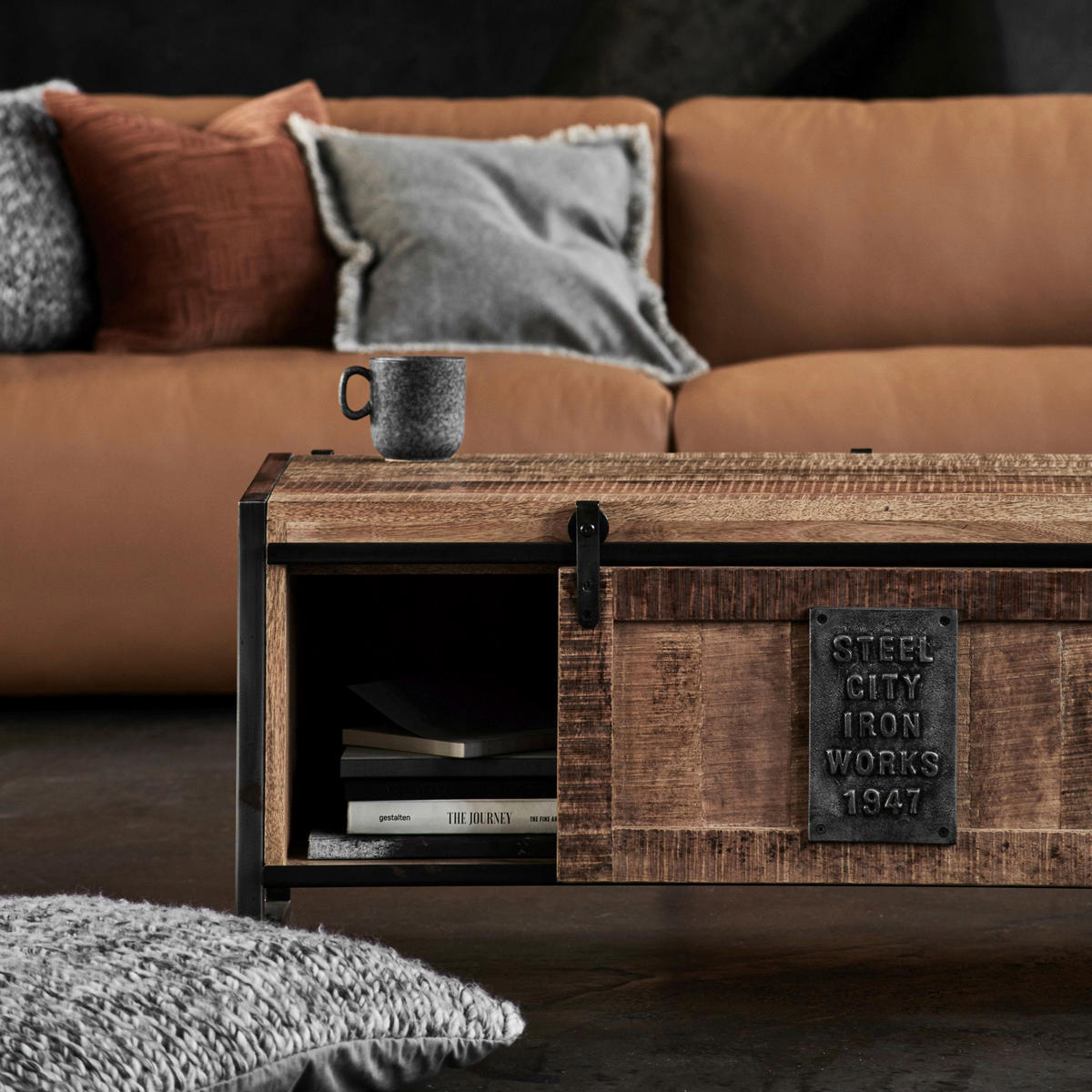 COUCHTISCH Rustic Getaway Mangoholz massiv 120/60/45 cm rechteckig Anthrazit, Naturfarben  - Anthrazit/Naturfarben, Basics, Holz/Metall (120/60/45cm) - Livetastic