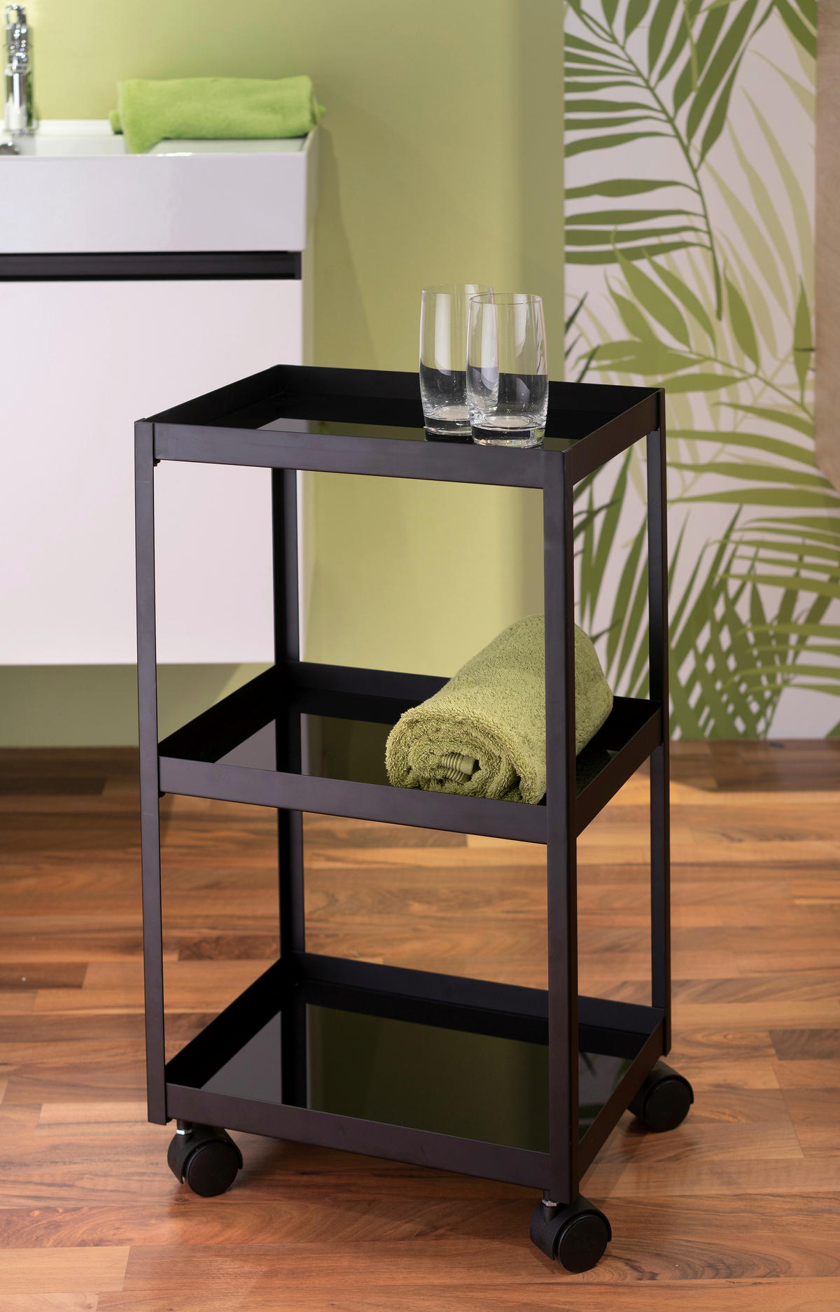BADEZIMMERREGAL 40/72/30 cm  - Schwarz, Basics, Glas/Metall (40/72/30cm)