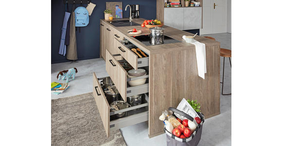EINBAUKÜCHE - Eichefarben/Grau, MODERN, Holzwerkstoff - Dieter Knoll