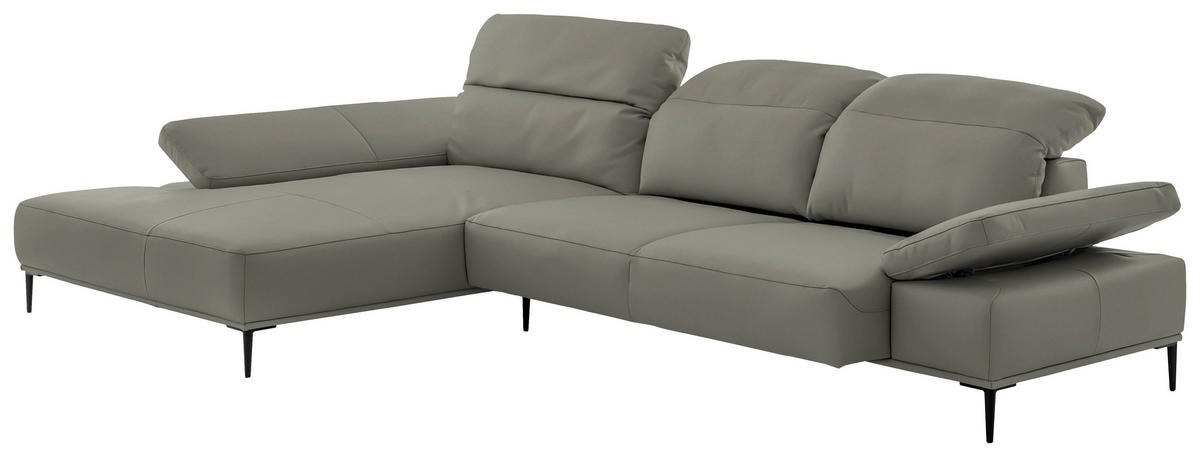 ECKSOFA  in Echtleder Grau  206/322 cm  - Schwarz/Grau, MODERN, Leder/Metall (206/322cm) - Chilliano