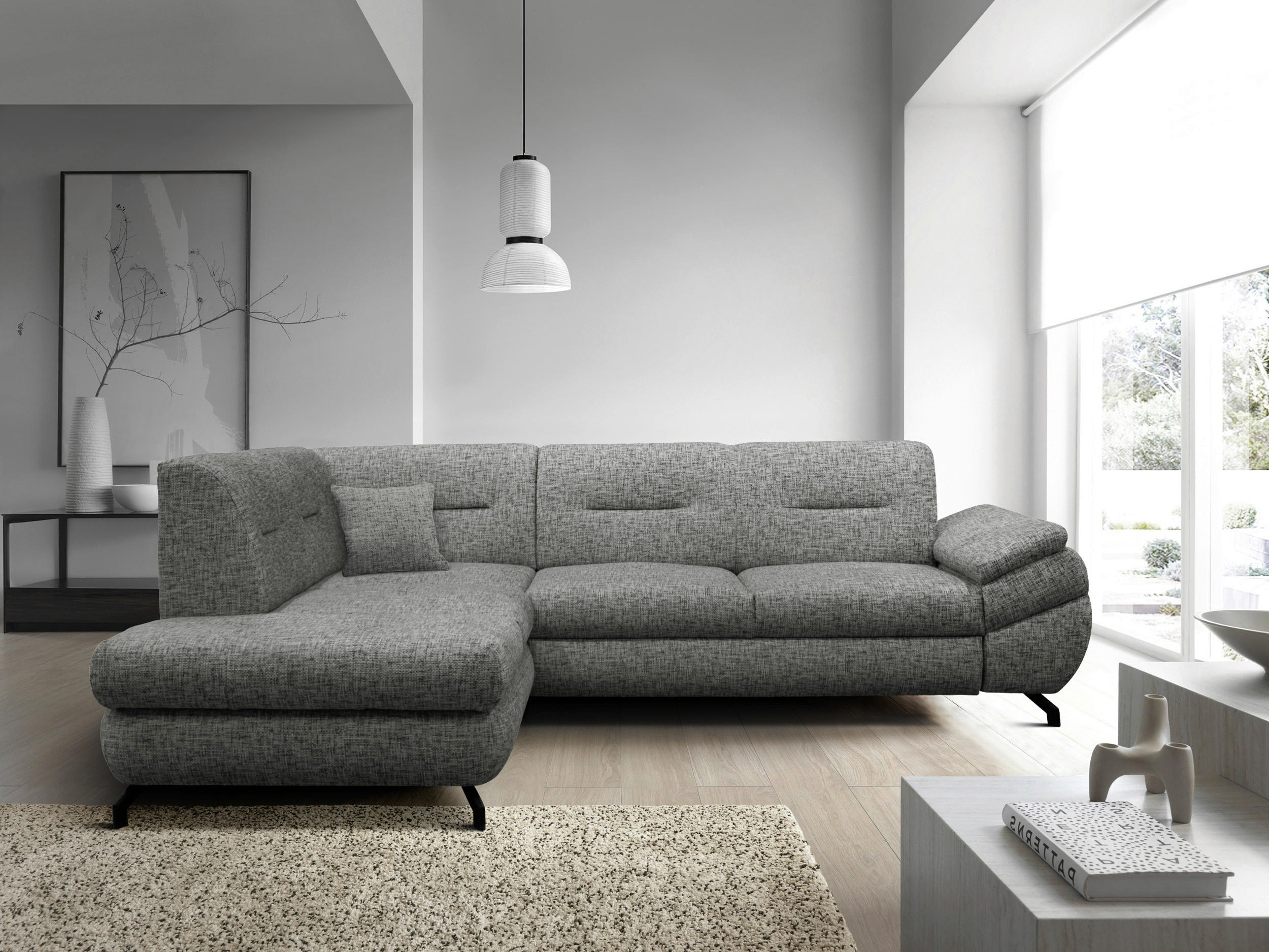 ECKSOFA Grau Struktur, Plüsch  - Schwarz/Grau, Design, Textil/Metall (201/274cm) - MID.YOU