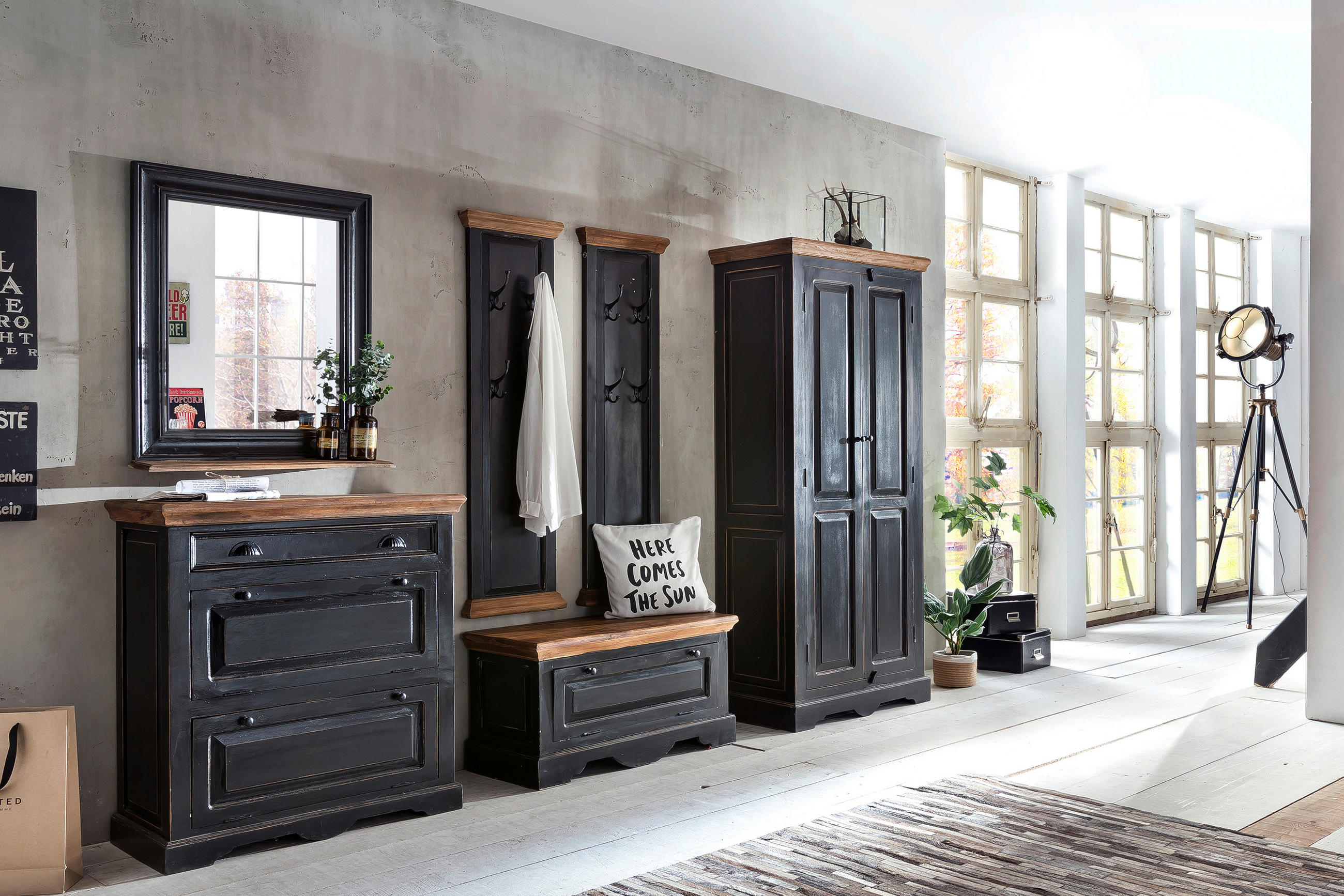 GARDEROBE 6-teilig  in 263/180/45 cm  - Schwarz/Honig, Design, Holz/Holzwerkstoff (263/180/45cm) - MID.YOU