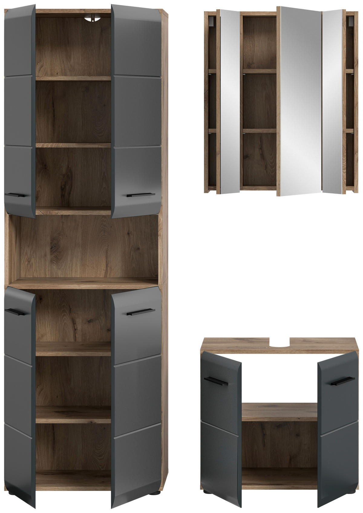 BADEZIMMER 3-teilig  in 120 cm  - Eiche dunkel/Schwarz, Basics, Holzwerkstoff/Kunststoff (120cm) - MID.YOU