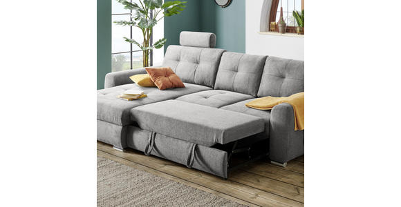 ECKSOFA in Mikrofaser Grau  - Chromfarben/Grau, MODERN, Kunststoff/Textil (276/193cm) - Hom`in