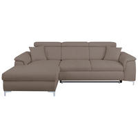 ECKSOFA Taupe Flachgewebe Zierkissen, Schlaffunktion, Rücken echt, Kopfteilverstellung  - Taupe/Chromfarben, KONVENTIONELL, Textil/Metall (175/268cm) - Carryhome