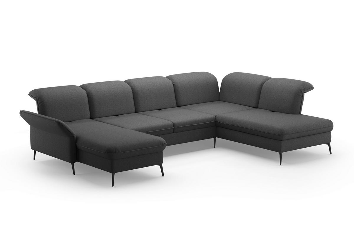 WOHNLANDSCHAFT in Flachgewebe Dunkelgrau  - Dunkelgrau/Schwarz, Konventionell, Textil/Metall (198/359/231cm) - Sit & More