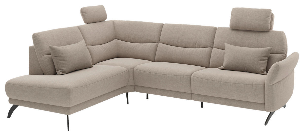 ECKSOFA Sandfarben Webstoff  - Sandfarben/Schwarz, KONVENTIONELL, Textil/Metall (201/263cm) - Pure Home Comfort