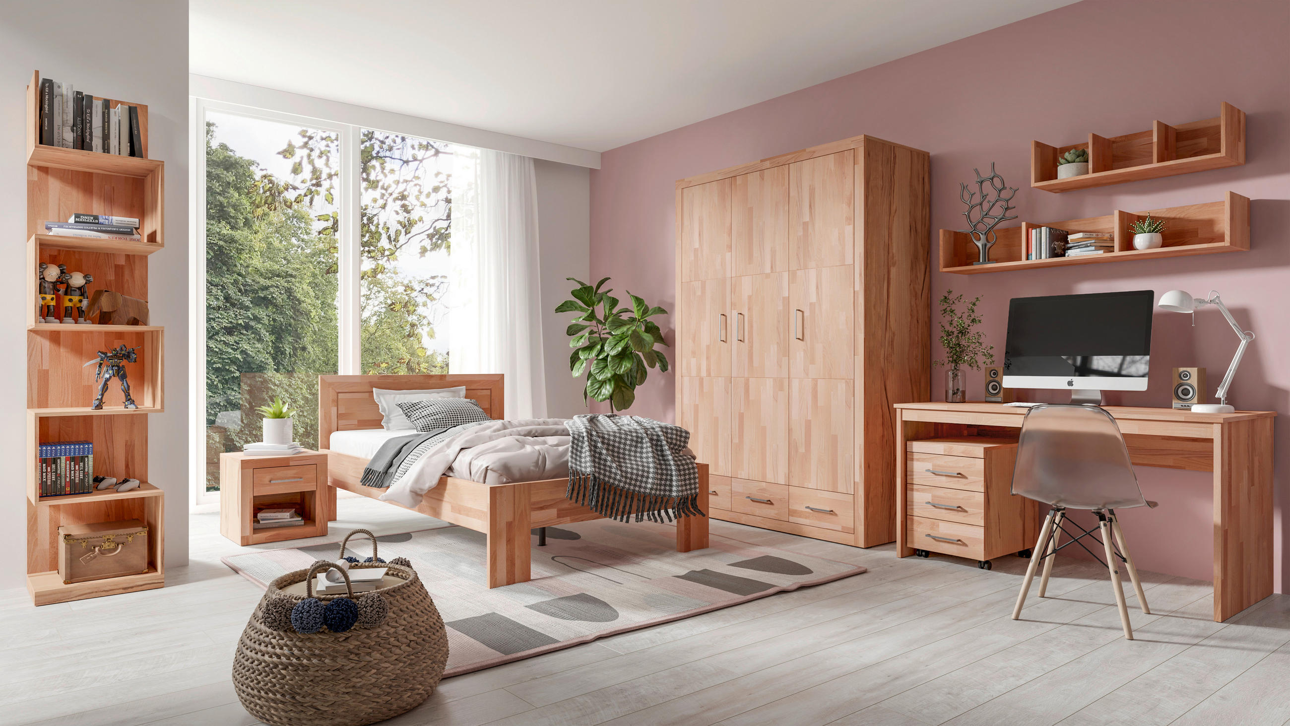 DREHTÜRENSCHRANK  in Kernbuche  - Silberfarben/Kernbuche, Natur, Holz/Holzwerkstoff (145/212/60cm) - Linea Natura