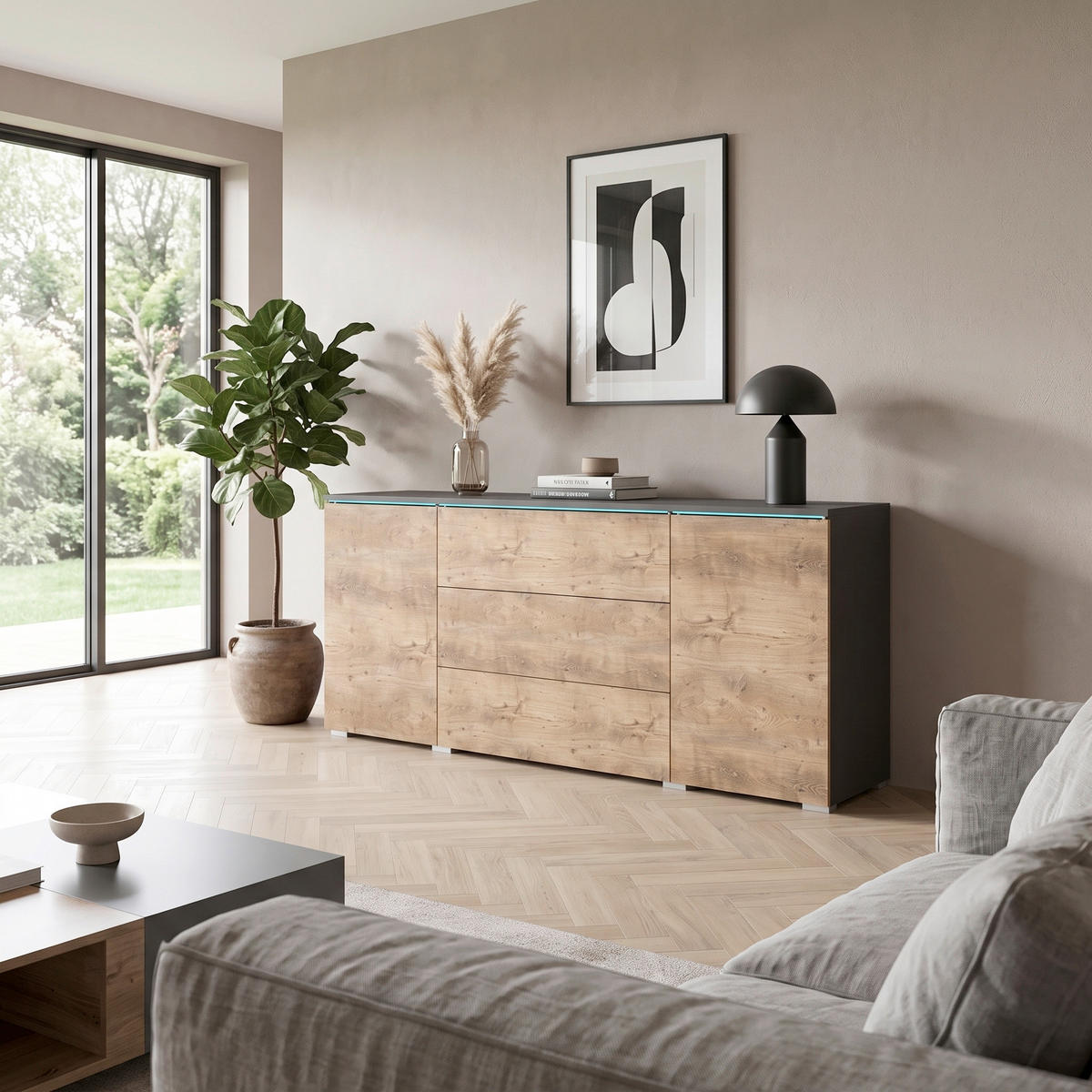 SIDEBOARD Vera 150/67,9/39,5 cm 3 Schublade(n)  - Kastanieneichefarben/Anthrazit, Trend, Holzwerkstoff/Kunststoff (150/67,9/39,5cm) - P & B
