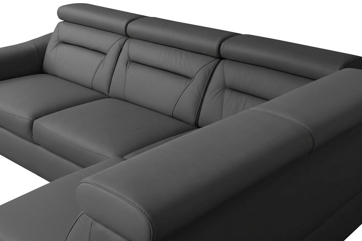 ECKSOFA Anthrazit Echtleder Lederlook Bettkasten, Schlaffunktion, Rücken echt, Kopfteilverstellung  - Wengefarben/Anthrazit, Design, Leder/Holz (212/260cm) - Celina Home