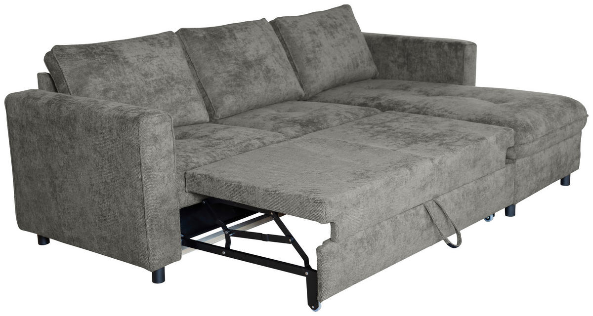 ECKSOFA Grau Flachgewebe  - Schwarz/Grau, KONVENTIONELL, Textil/Metall (252/162cm) - Carryhome