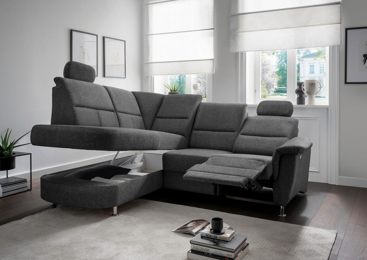 ECKSOFA in Chenille Anthrazit  - Chromfarben/Anthrazit, Konventionell, Textil/Metall (184/231cm) - Livetastic
