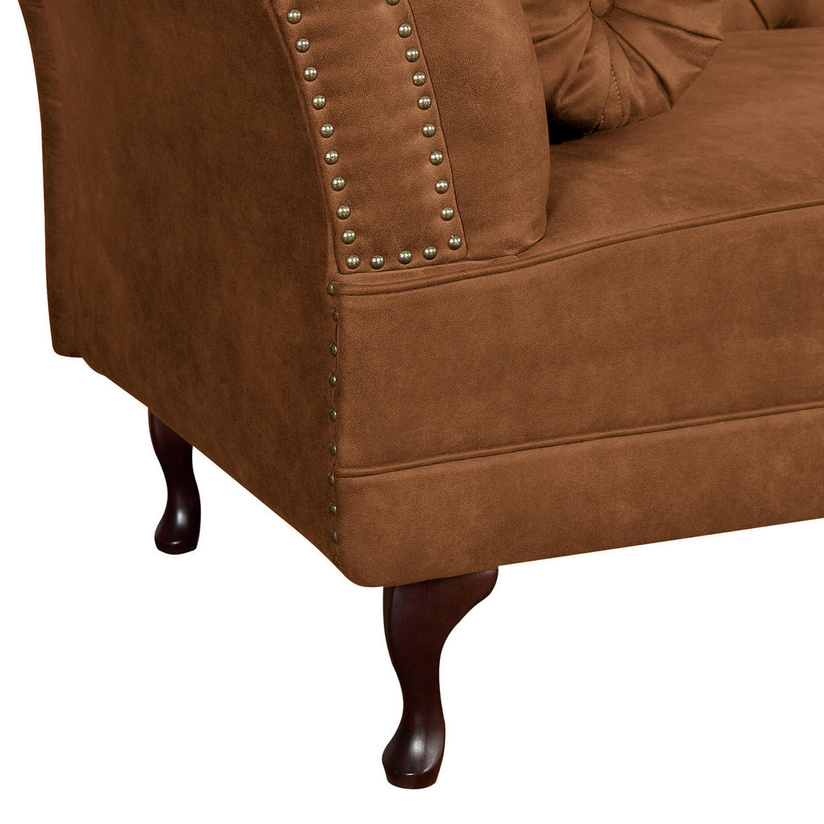 RÉCAMIERE Lederlook Cognac  - Cognac/Braun, Design, Holz/Textil (185/93/75cm) - Livetastic