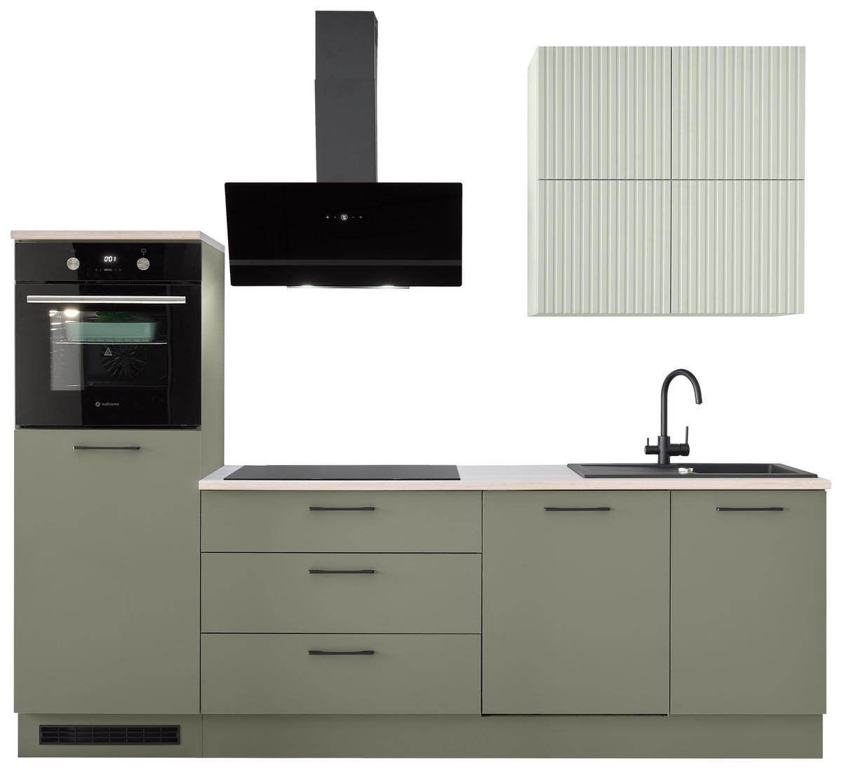 KÜCHENLEERBLOCK 260 cm   in Mintgrün, Grün  - Beige/Schwarz, Design, Holzwerkstoff/Metall (260cm) - MID.YOU