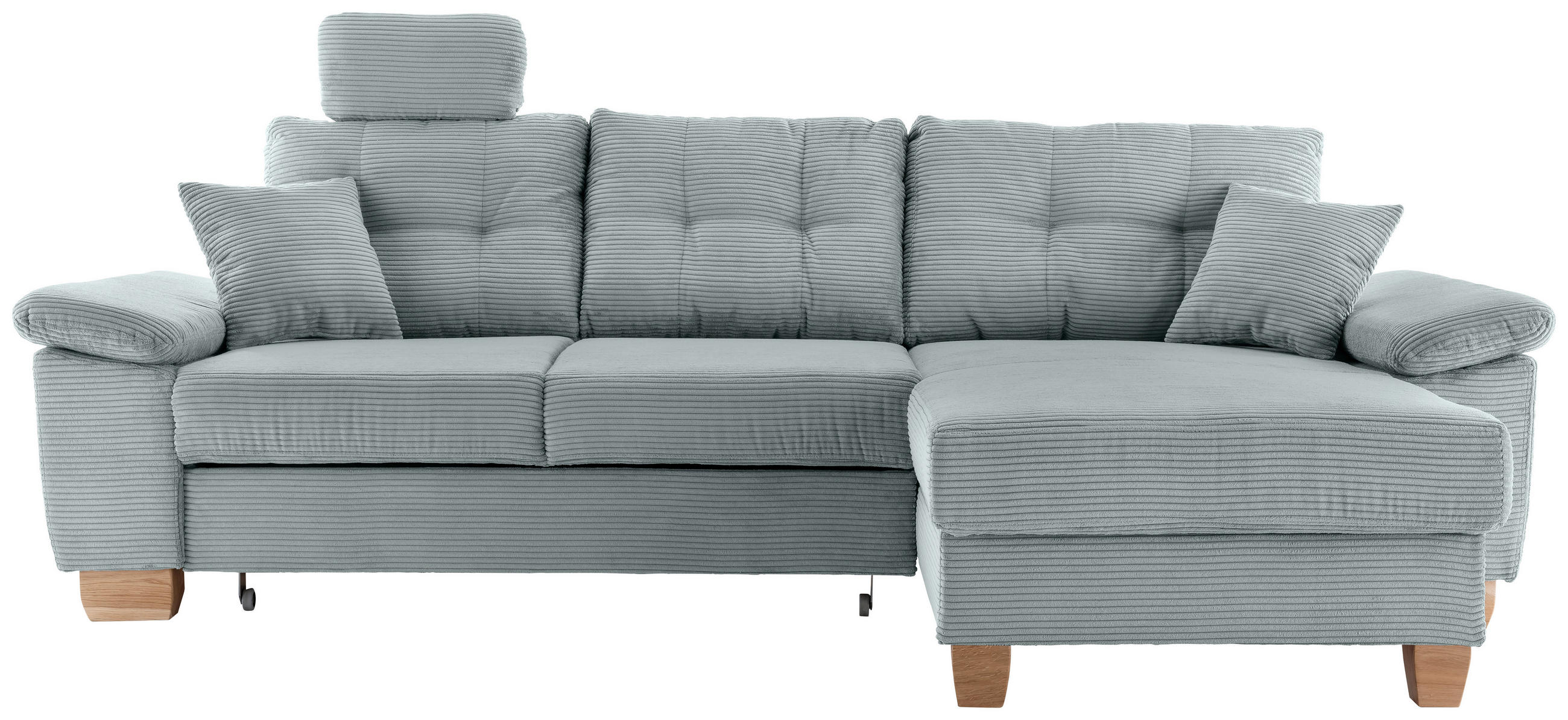 ECKSOFA Hellblau Cord Bettkasten, Schlaffunktion, Sitztiefenverstellung, Kopfstütze, Liegefläche im Originalstoff  - Naturfarben/Hellblau, MODERN, Holz/Textil (270/176cm) - Livetastic