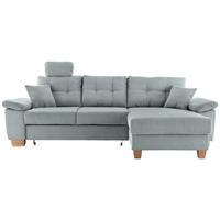 ECKSOFA Hellblau Cord Liegefläche im Originalstoff, Bettkasten, Schlaffunktion, Sitztiefenverstellung, Kopfstütze  - Naturfarben/Hellblau, MODERN, Holz/Textil (270/176cm) - Livetastic