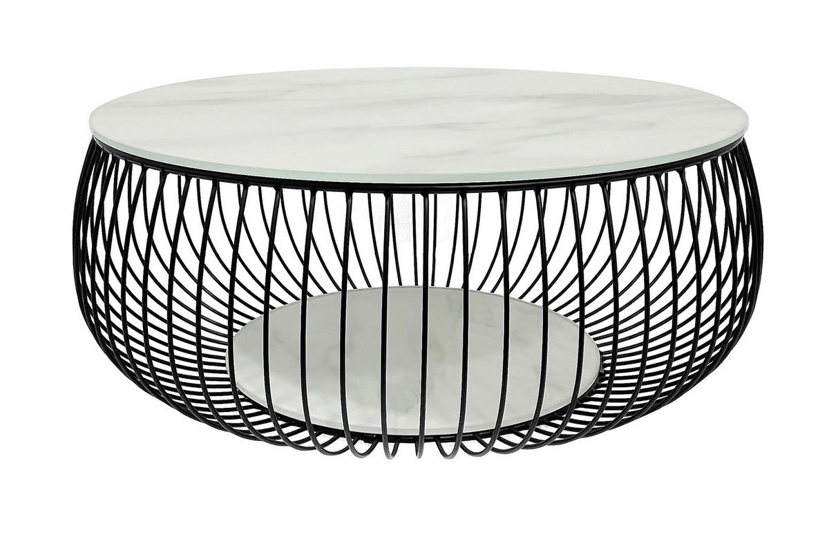 COUCHTISCH in Metall, Glas 86/86/35 cm  - Schwarz/Weiß, Design, Glas/Metall (86/86/35cm) - Livetastic