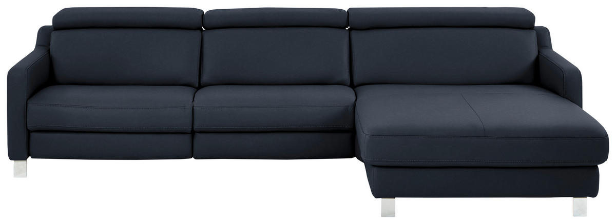 ECKSOFA Echtleder Dunkelblau  - Chromfarben/Dunkelblau, Design, Leder/Metall (291/176cm) - Valdera