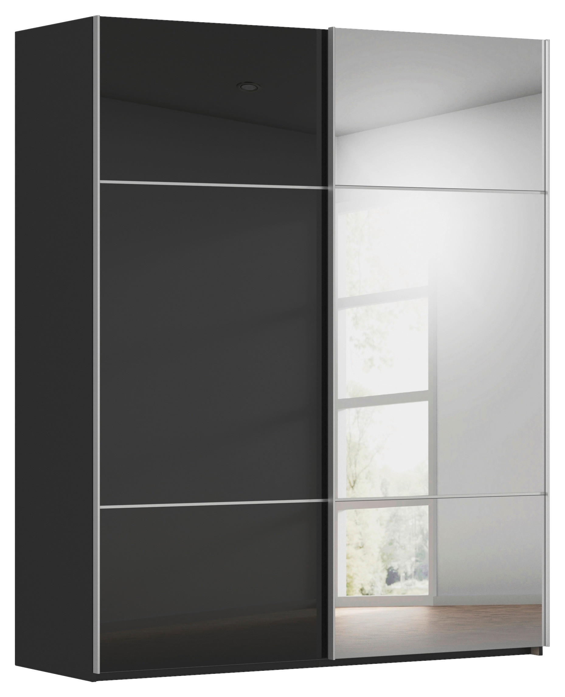 SCHWEBETÜRENSCHRANK Schwarz  - Alufarben/Schwarz, Konventionell, Glas/Holzwerkstoff (201/223/68cm) - Novel