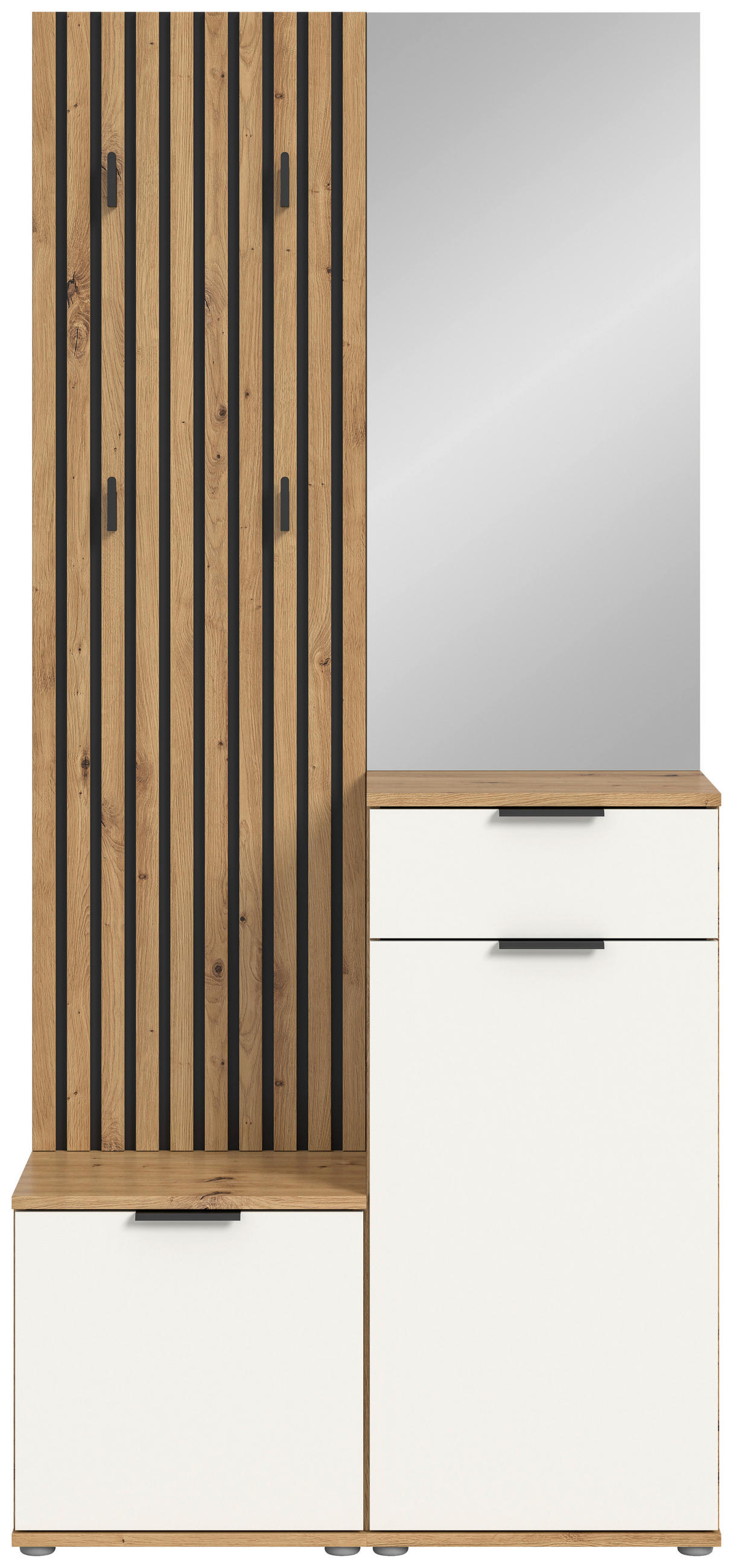 GARDEROBE 4-teilig  in 88/195/35 cm  - Weiß/Eiche Artisan, Design, Glas/Holzwerkstoff (88/195/35cm) - Xora