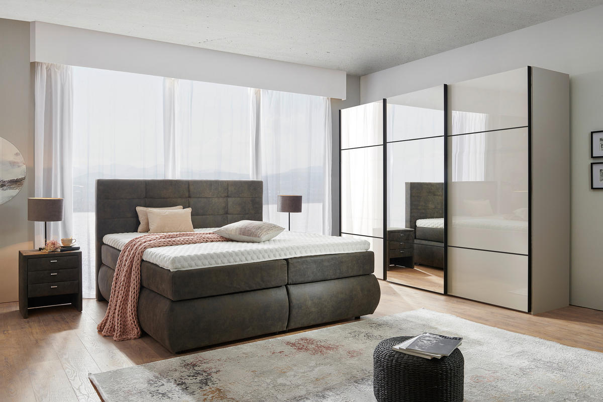 SCHWEBETÜRENSCHRANK  in Champagner  - Champagner/Schwarz, KONVENTIONELL, Glas/Holzwerkstoff (271/223/68cm) - Novel