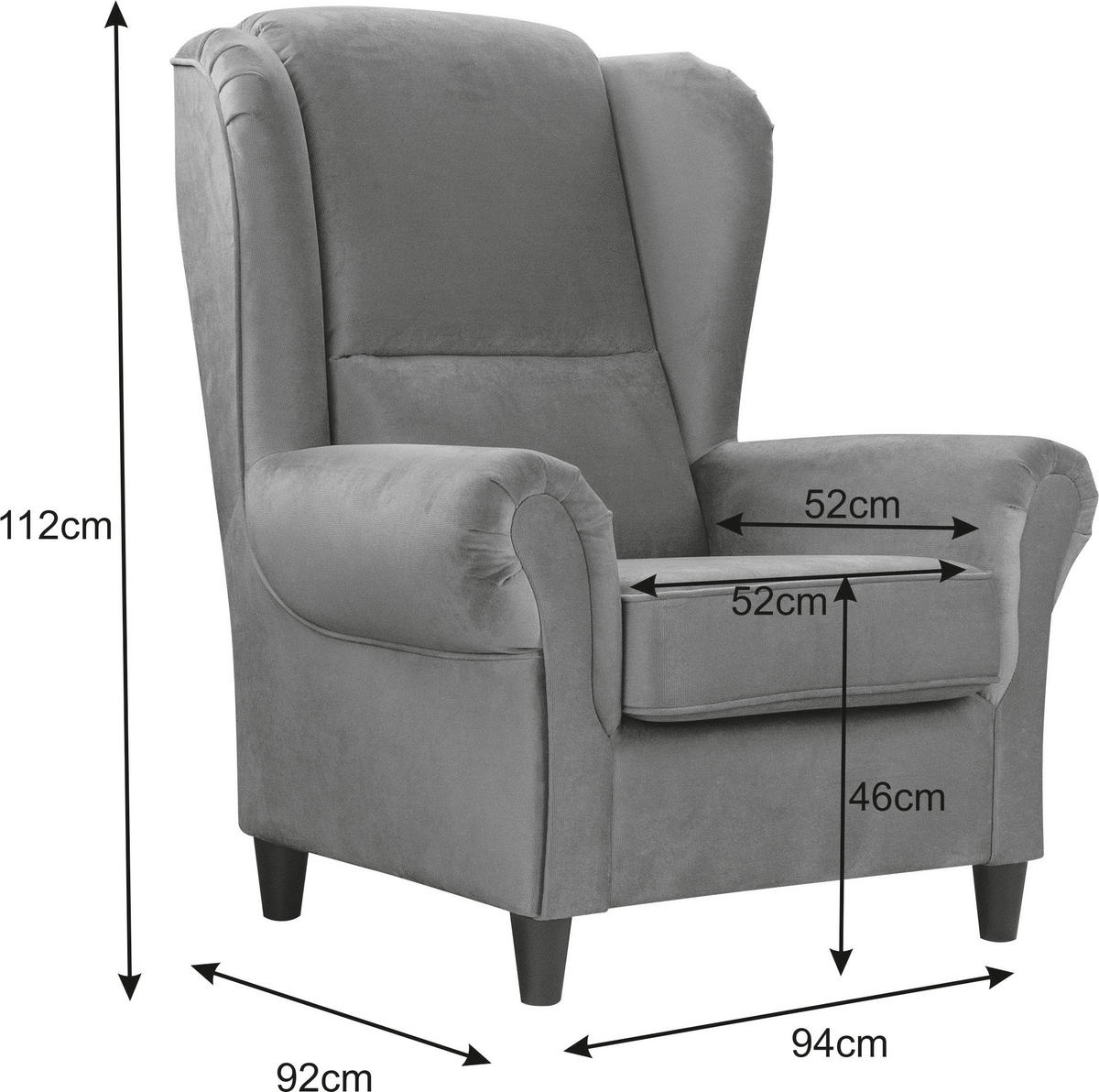 OHRENSESSEL Plüsch Grau  - Schwarz/Grau, Design, Holz/Textil (94/112/92cm) - MID.YOU