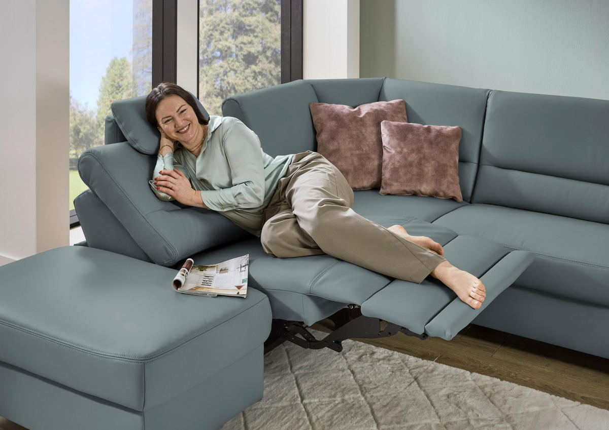 ECKSOFA  in Echtleder Blaugrau  249/290 cm  - Blaugrau/Schwarz, KONVENTIONELL, Leder/Metall (249/290cm) - Beldomo Premium