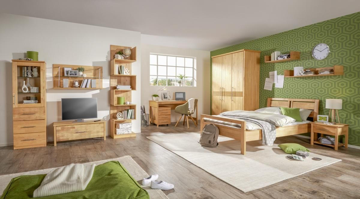 JUGENDZIMMER - Weiss/Erlefarben, Natur, Glas/Holz (120/200cm) - Linea Natura