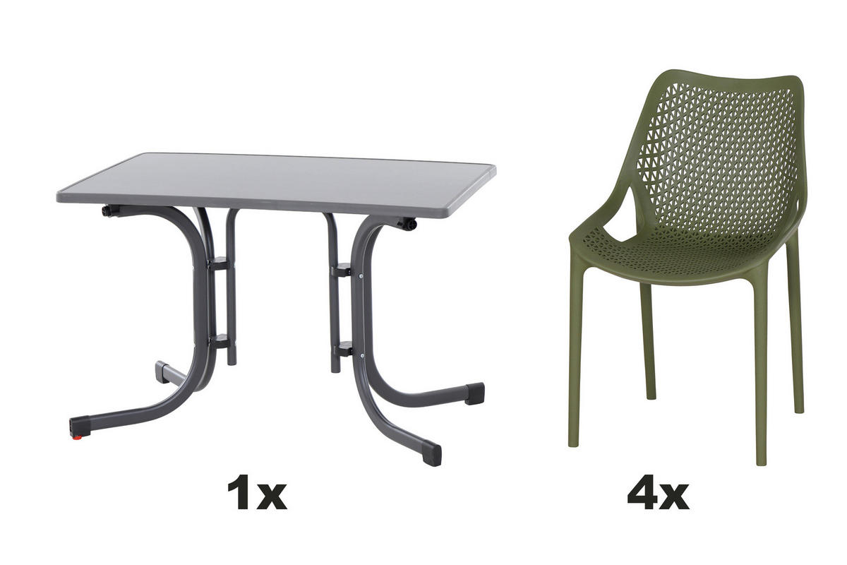 GARTENGARNITUR 5-teilig  - Anthrazit/Olivgrün, Basics, Holzwerkstoff/Kunststoff (70/81/110cm) - Siena Garden